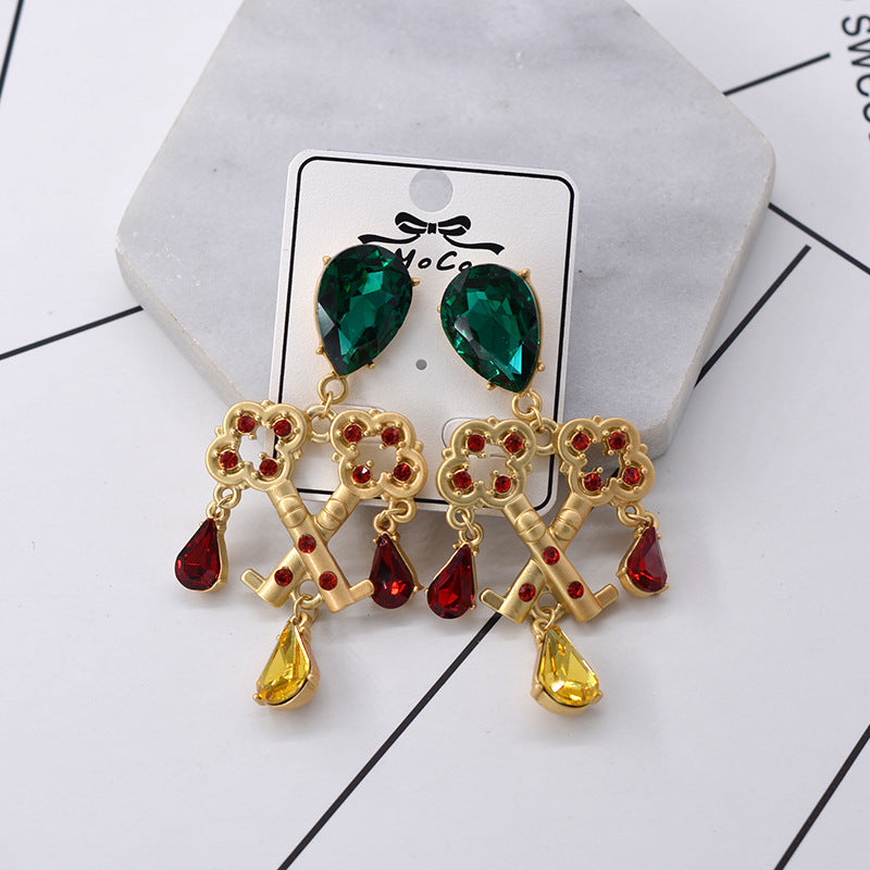 Gem Key Drop Earrings