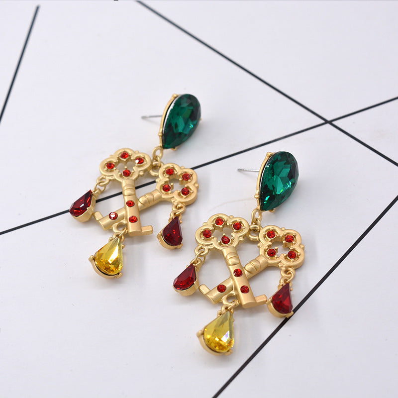 Gem Key Drop Earrings