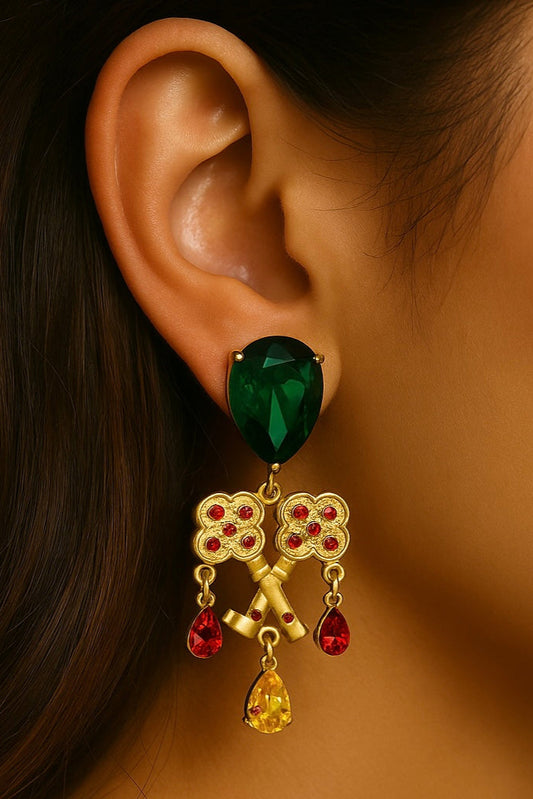 Gem Key Drop Earrings